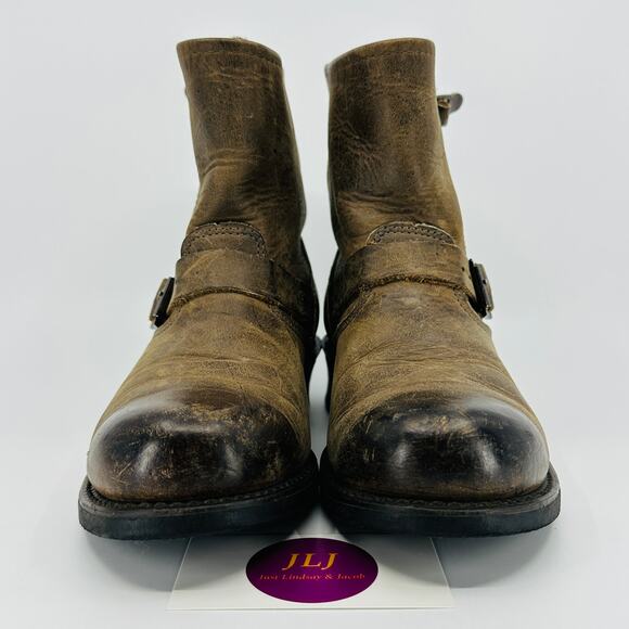 Frye Women's Engineer 8R Dark Brown Leather Made in USA Moto Boots Size 8.5 - Picture 2 of 12